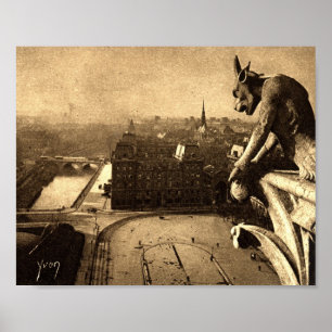 Gargoyle Notre Dame, Paris France 1912 Vintage Poster