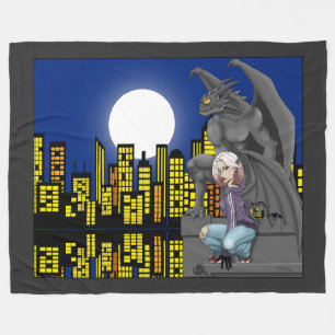 Gargoyle Urban Fantasy Cityscape Fleece Blanket