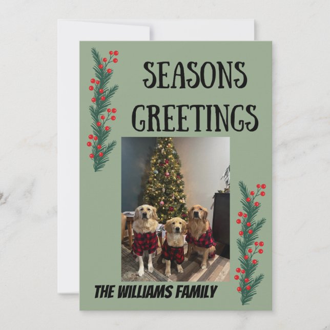 Garland and Berries Happy Holidays Card (Front)