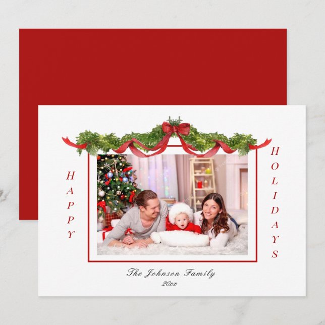 Garland and Bows Holiday photo Announcement (Front/Back)