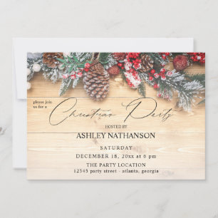 Garland & Berries Rustic Christmas Party Invitation