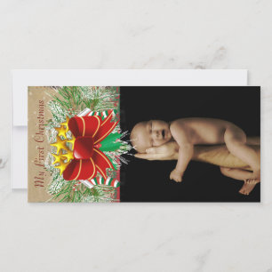 Garland & Bows My 1st Christmas Baby Photo Card