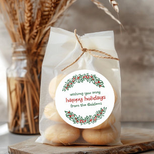 Garland CUSTOM Holiday Christmas Doodle Wreath  Classic Round Sticker