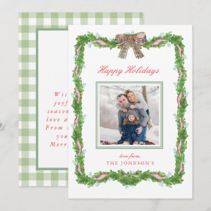 Garland Frame Ribbon Plaid Bow Christmas Photo Holiday Card