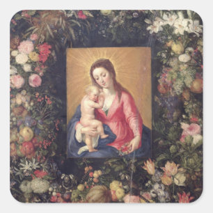 Garland of Fruit and Flowers with Virgin and Child Square Sticker