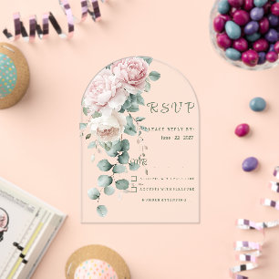Garland pink peonies eucalyptus leaf RSVP Acrylic Invitations