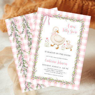 Garland Silly Goose Pink Gingham Baby Shower Invitation