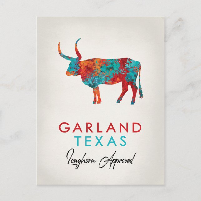Garland Texas Colourful Longhorn Postcard (Front)