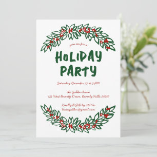Garland Wreath Holiday Christmas Party CUSTOM  Invitation