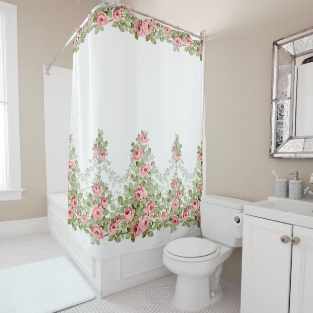 Garlands of Elegant Blue Victorian Roses Shower Curtain (In Situ)