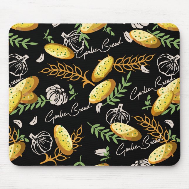 Garlic Bread Illustration Pattern V2 Mouse Mat (Front)