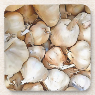 Garlic Bulbs Artistic Black Outline Art Coaster