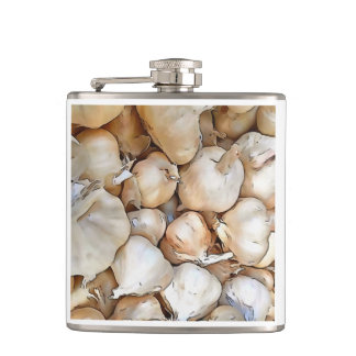 Garlic Bulbs Artistic Black Outline Art Hip Flask