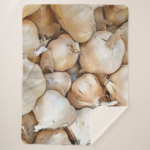 Garlic Bulbs Artistic Black Outline Art Sherpa Blanket