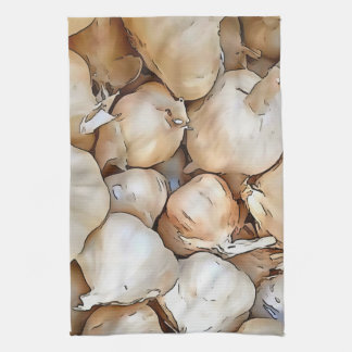 Garlic Bulbs Artistic Black Outline Art Tea Towel