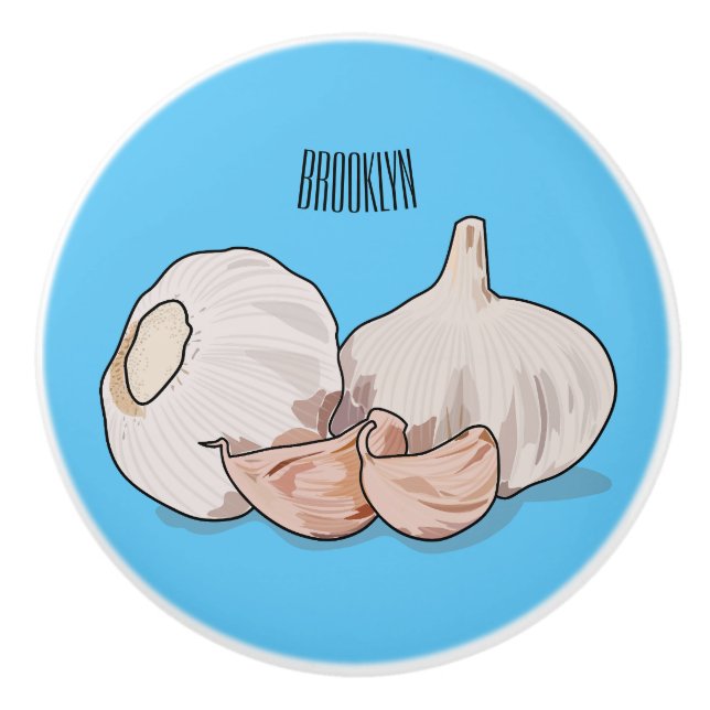 Garlic cartoon illustration   ceramic knob (Front)