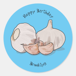 Garlic cartoon illustration classic round sticker
