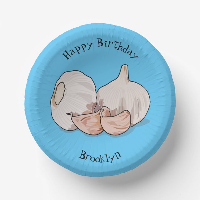 Garlic cartoon illustration paper plate (Front)