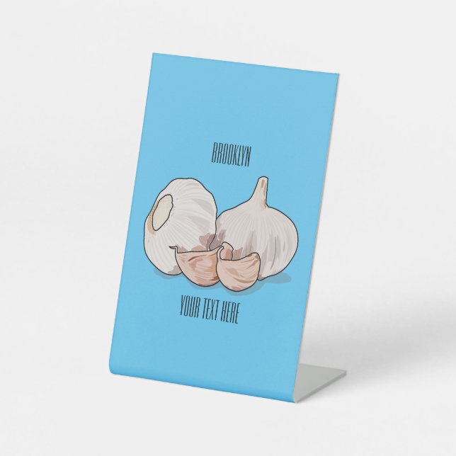 Garlic cartoon illustration   pedestal sign (Front)