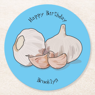 Garlic cartoon illustration round paper coaster