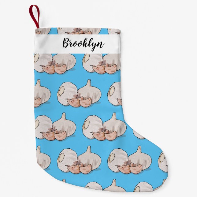 Garlic cartoon illustration small christmas stocking (Front)