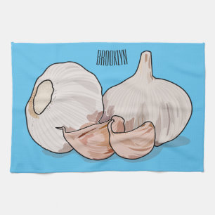 Garlic cartoon illustration tea towel