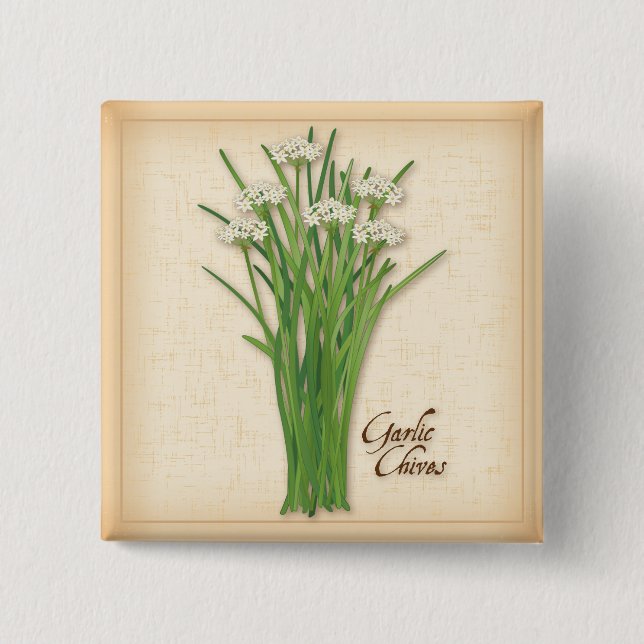 Garlic Chives Herb 15 Cm Square Badge (Front)