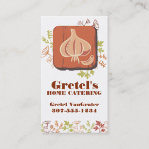 Garlic cutting board herbs chef cooking catering business card