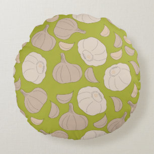 Garlic Pattern - Garlic Cloves & Bulb Round Cushion