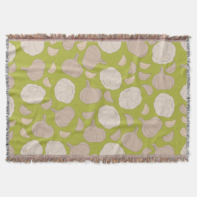Garlic Pattern - Garlic Cloves & Bulb Throw Blanket (Front)