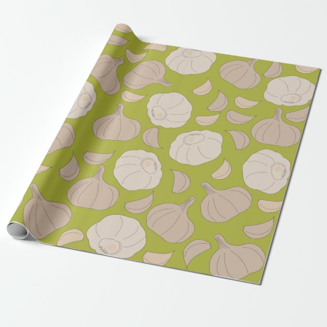 Garlic Pattern - Garlic Cloves & Bulb Wrapping Paper (Unrolled)