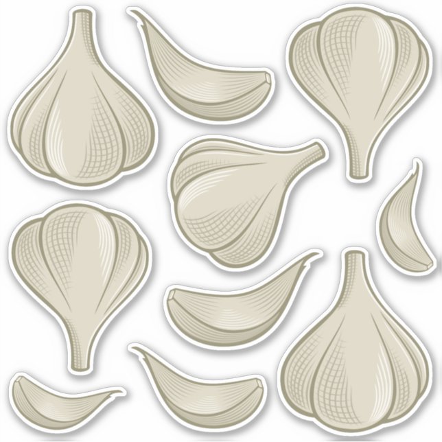 Garlic Woodcut Icon Sticker Set (Front)