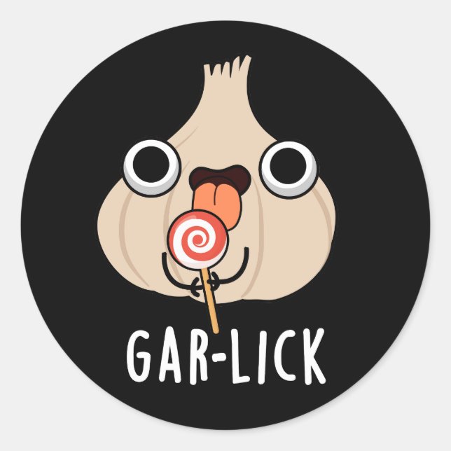 Garlick Funny Garlic Herb Pun Dark BG Classic Round Sticker (Front)