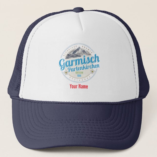 Garmisch Partenkirchen Bavaria Vintage Alps Trucker Hat (Front)