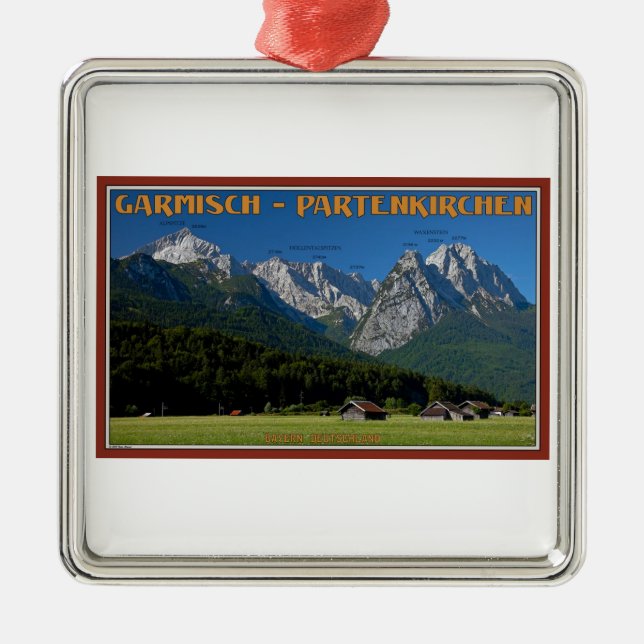 Garmisch - The Zugspitze and Alpspitze Metal Tree Decoration (Front)