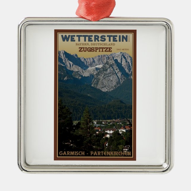 Garmisch - Zugspitze above Town Metal Tree Decoration (Front)