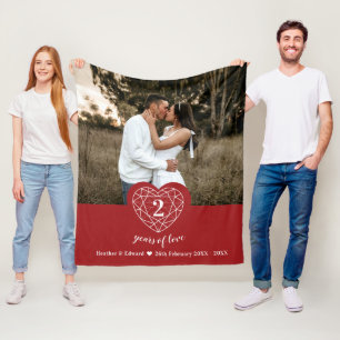 Garnet 2nd Wedding Anniversary outline heart red Fleece Blanket