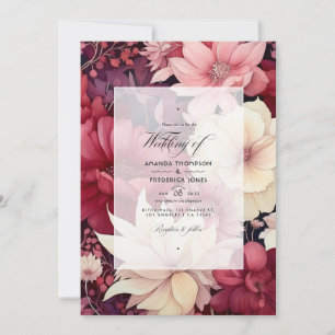 Garnet and Cream Floral Winter Wedding Invitation