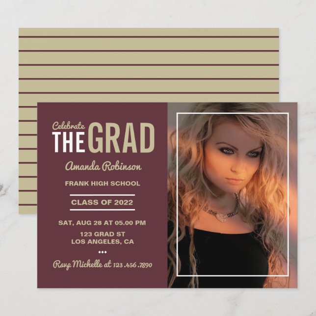 Garnet and Gold Graduation Party Invitation (Front/Back)