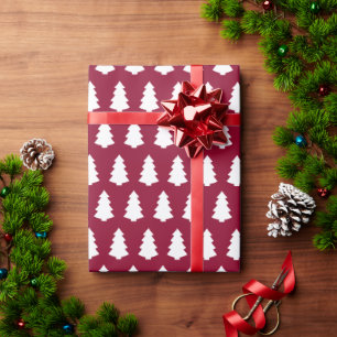 Garnet and White Trees Winter Holiday Wrapping Paper