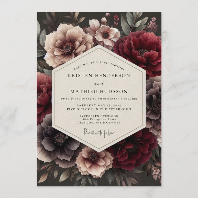 Garnet Baroque Bloom Wedding Invitation (Front)