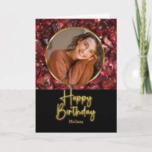 Garnet Birthstone Gold Script Photo Birthday Card
