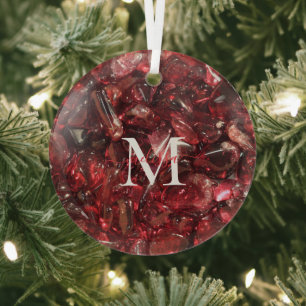 Garnet Birthstone Monogram Personalised Name Glass Tree Decoration