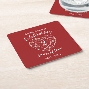 Garnet celebrating 2 years of love party coasters