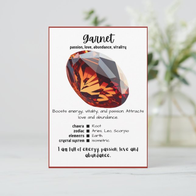 Garnet Crystal Meaning Card (Standing Front)