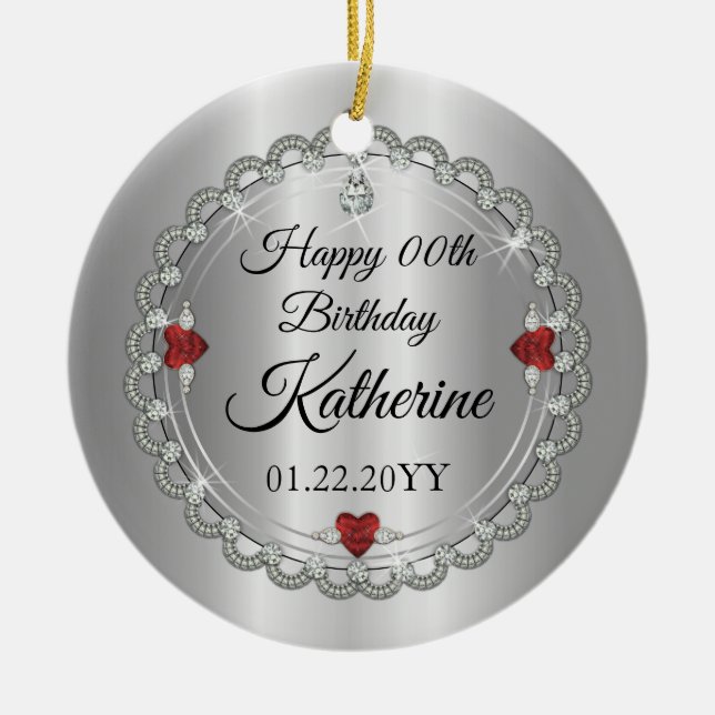 Garnet | Diamonds January Birthstone Birthday Ceramic Tree Decoration (Front)