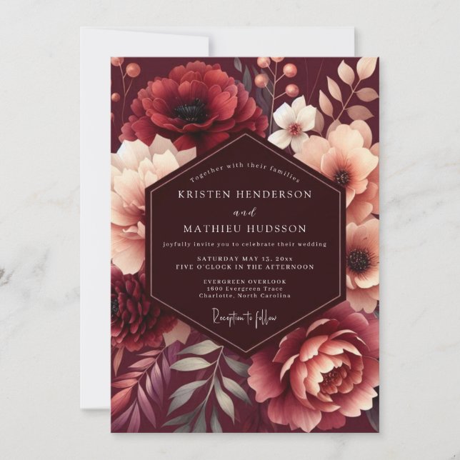 Garnet Floral Wedding Invitation (Front)
