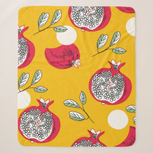 Garnet fruit hand drawn seamless pattern. Vintage Sherpa Blanket