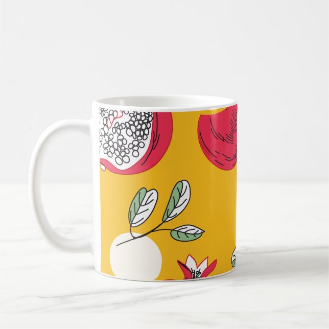 Garnet Fruit: Hand-Drawn Vintage Pattern. Coffee Mug (Left)