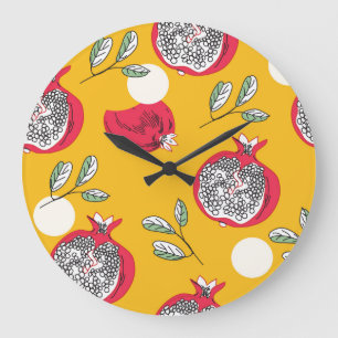 Garnet Fruit: Hand-Drawn Vintage Pattern. Large Clock